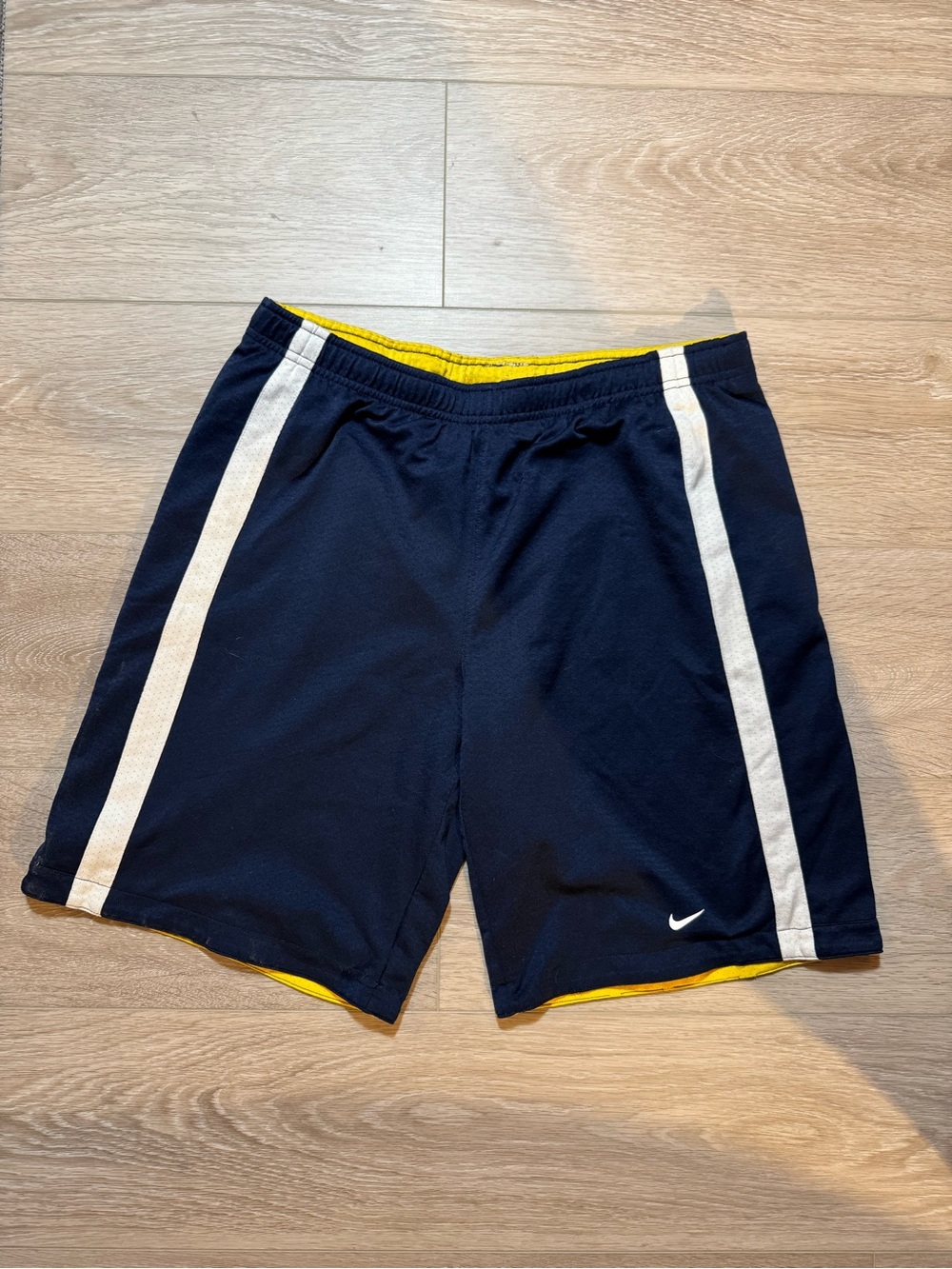 Nike reversible Navy and yellow Athletic Shorts with White Stripe